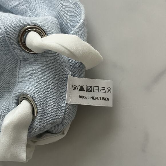 Lisa Todd Linen Sweater Blue Sz M Knit Top Long Sleeve Lace-Up Side Spring Chic - Picture 8 of 9